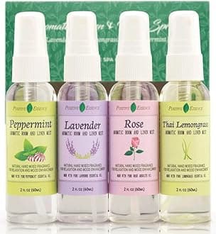 Linen and Room Spray Gift Set, (Lavender, Lemongrass, Rose, & Peppermint), Natural Air Freshener Made with Pure Essential Oils & Minimal Ingredients, Perfect Bathroom Spray or Room Mist, 4-Pack