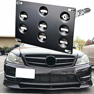 Tow Hook License Plate Mounting Bracket Holder Compatible with Mercedes-Benz W204 C-Class W212 W213 E-Class C117 CLA, GLK GLC W166 GLE ML Front Bumper Adapter No-Drill Relocation Kit, Black