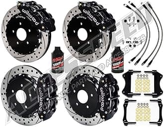 WILWOOD CORVETTE 14 FRONT & REAR BIG BRAKE KIT WITH FREE BRAKE LINES & BRAKE FLUID, FORGED SUPERLITE FRONT & REAR, BLACK CALIPERS, DRILLED ROTORS, 1997 1998 1999 2000 2001 2002 2003 2004 CORVETTE C5