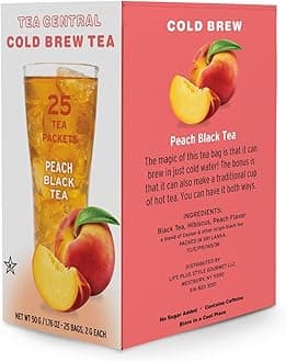 Life Plus Style Gourmet TEA CENTRAL Peach Black Tea Ceylon Black Tea Refreshing Tea Beverages Natural Flavored Cold Brew Peach Tea Bags Everyday Wellness Iced Drink 25 Tea Bags