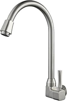 Single Line Kitchen Faucet,Heavy Duty Sink Tap with 360 Degree Rotating,Stainless Steel Wall Mounted Kitchen Tap Cold Water only (Brushed)