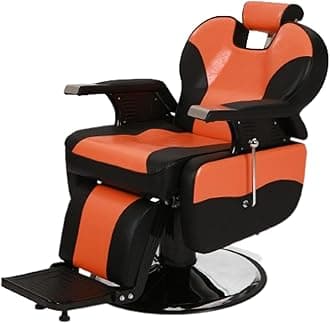 Winado Heavy Duty Reclining Barber Chair, 360° Swivel & Height Adjustable & Supports up to 440lbs, for Barber Shop & Beauty Salon, Black-Orange