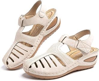 Hitmars Women Sandals Wedge Comfortable Ladies Strap Platform Vintage Closed Toe Soft Wide Fit Summer Sandal Slip on Black Brown Blue 3-9 UK