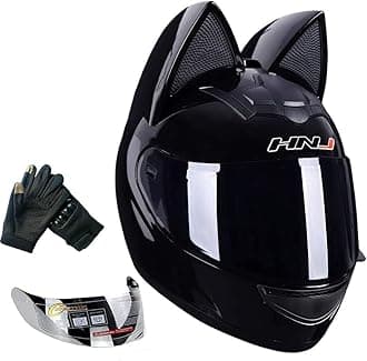 Cat Ear Motorcycle Helmet,Men and Women Cool Cute Cat Full Face Helmet,DOT/FMVSS-218 Certification Standard,Suitable for All Seasons