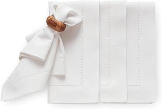 Solino Home Linen Cloth Napkins Set of 4-100% Pure Linen White Dinner Napkins 20 x 20 Inch for Mothers Day, Spring, Easter - Medium Weight Hemstitch, Handcrafted and Machine Washable