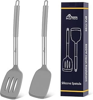 Silicone Spatula Set of 2 Heat-Resistant 600°F & BPA-Free Kitchen SaptulaTurner with Stainless Steel Handles, Slotted & Solid Spatulas for Nonstick Cookware, 13.7 Inch, Grey