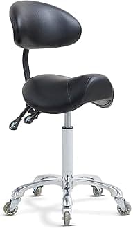 Antlu Saddle Stool Rolling Chair with Back Support,Esthetician Tattoo Dental Stool Chair,Lash Chairs for Eyelash Tech Massage Salon(Black,with Backrest)