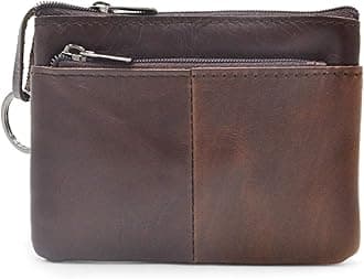 FreezxWomen Genuine Leather Coin Pouch Zip Mini Purse Wallet Key Chain 3 Zipper