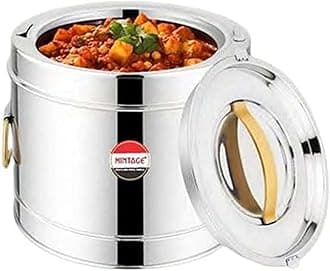 Mintage Sambar Pot Stainless Steel 5 Liters | Casserole With Lid and Side Handles for Cooking | Canteen & Hotel Container | Biryani Box Puff Insulated Hot & Cold