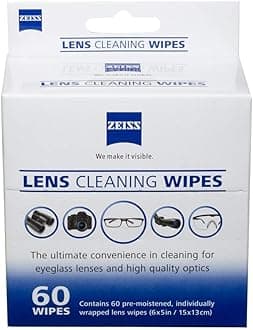 Lens Cleaning Wipes, Pre-Moistened, Individually Wrapped Wipes for Coated Glass on Binoculars, Glasses, Sunglasses, Camera Lenses, and Scopes, 60 Count