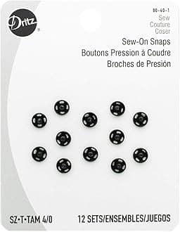 Dritz 80-40-1 Sew-On Snaps, Black, Size 4/0 12-Count