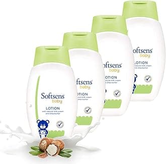 Softsens Baby Lotion (200 ml X Pack Of 4) | Moisturizing Shea Butter & Milk Cream Formula | Long Lasting Hydration For Newborn Dry Face, Body | Non Sticky Baby Body Lotion For Kids 0-5 Years