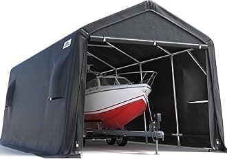 ADVANCE OUTDOOR 10X15 ft Garage Shelter Steel Metal Peak Roof Portable Storage Shed Carport for Motorcycle Boat, or Garden Tools with 2 Roll up Doors & Vents, Gray