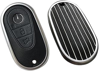 for Mercedes Benz Key case Key fob Cover Made of Real Wood Veneer Genuine Leather Key Fob Shell Gift Compatible C GLC E S ect 2022-2023-newer (Beaufort Oak, Black Leather)