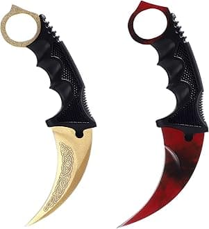 TOPOINT 2 Pack Karambit Knife No Cutting Edge Knife Without Cutting Edge with Sheath for Beginner (Golden-Red)
