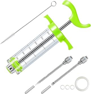 JY COOKMENT Meat Injector Syringe, 1-oz Marinade Flavor Injector with 2 Professional Needles,1 Cleaning Brushes(GREEN)