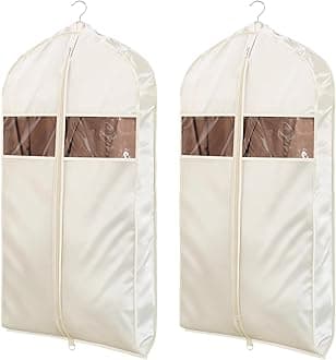 Univivi Super Soft Satin Hanging Garment Bags, 43" Suit Bags with Zipper, Suit Cover Garment Bags with Gussets, Breathable & Non-smell for Dresses, Coats, Jackets, Clothes 2 Pack - Apricot