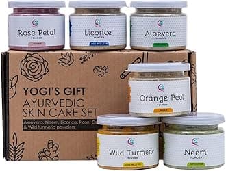 Ayurvedic Skin Care Sampler | Six Powders in One Pack | Aloe vera, Rose petal, Wild Turmeric, Licorice, Neem & Orange Peel Powders 1oz Each | Soap Making Ingredient