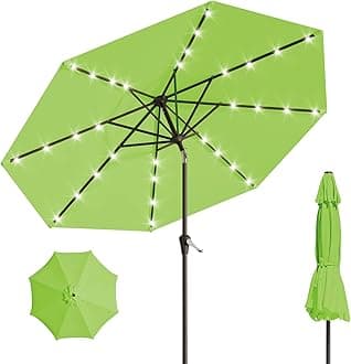 9FT Solar Umbrella 32 LED Lighted Patio Umbrella Table Market Umbrella w/Tilt and Crank Outdoor Umbrellas for Garden, Deck, Backyard, Pool and Beach, Apple Green