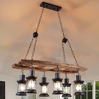 A Million Vintage Farmhouse Vintage Chandelier for Kitchen Island Lighting, 6-Light Dining Room Pendant Light Fixture, Industrial Ladder Style Chandelier for Dining Room Kitchen Bar Pool Table