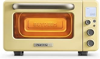 BUYDEEM T103 Countertop Toaster Oven 12QT, No Pre-Heat Needed, 7 Cooking Modes, Retro Mini Toaster Oven with Grill Rack and Baking Tray, Mellow Yellow