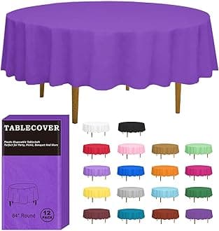 D&Z Plastic Tablecloth Disposable, 12 Pack Purple Table Cloth Individually Wrapped for Indoor&Outdoor, On-The-Go 84” Tablecover for Round Table Ideal for Party, Picnic, Birthday, Wedding and Dinner