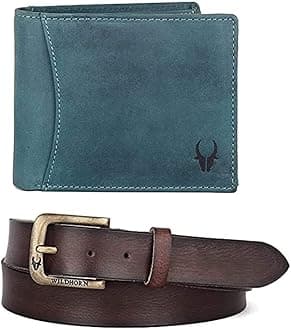 WildHorn Gift Hamper for Men I Leather Wallet & Belt Combo Gift Set I Gift for Friend, Boyfriend,Husband,Father, Son etc, Blue, standard, Contemporary