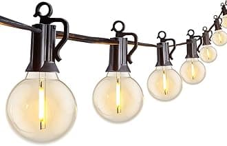 Brightown Outdoor String Lights 29 Feet G40 LED Patio Lights, Plug-in, 13 Plastic Edison Bulbs(1 Spare), Waterproof Connectable Hanging Light for Backyard Porch Balcony Party Decor, E12 Base, Black