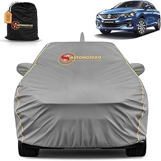 Maruti Baleno 100% Waterproof Car Cover for All Weather Protection with Mirror & Antena Pocket Inner Cotton Triple Stitched Cover with Adjustable Belt Bottom Elastic to Secure Fit -Grey