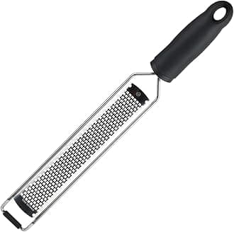 Zester Grater with Handle, Kitchen Tool for Zesting Citrus Fruits & Finely Grating Parmesan Cheese, Garlic, Ginger, Coconut, Nutmeg, Wasabi, Chocolate etc, Stainless Steel