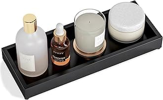 Bathroom Vanity Tray Black Decorative Tray for Counter, 11.2"x 4.3" Small Wood Sink Soap Tray Holder for Kitchen, Dresser Countertop Decor Rectangle Wooden Organizer, Black