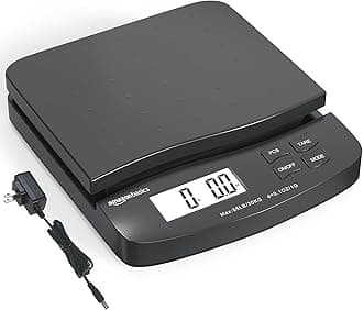 Amazon Basics Digital Postal Shipping Scale with Tare Function, AC Adapter, 65 lb Capacity, 0.1 oz Readability, LCD Display, Black