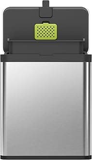 Stainless Steel Kitchen Food Waste Compost Bin with Removable Inner Bucket and Deodorizer Compartment, 7L / 1.85 Gal Wall-Mounted Kitchen Trash Can with Swing Lid (Stainless & Black)