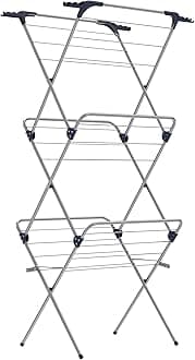 SONGMICS Foldable Clothes Airer, Clothes Drying Rack, Compact Clothes Horse Dryer, Laundry Rack, Steel Frame, 42 x 62.5 x 150 cm, 15 m Drying Space, Indoor Outdoor Use, Grey LLR715G01
