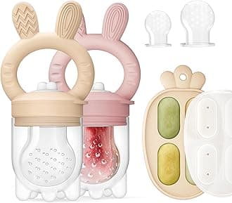 2 Packs Baby Fruit Feeder & Freezer Tray Combo, Push Pop Baby Food Feeder to Safely Introduce New Foods, Fresh & Frozen Food Silicone Feeder, 100% Food Grade, BPA Free