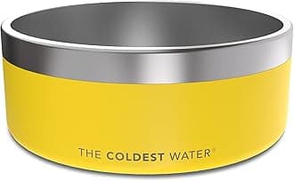 Coldest Dog Bowl - Anti Rust Metal, Non Slip, 3 Layers Insulated Stainless Steel Dog Bowls - Spill Proof & Heavy Duty - Water Bowl for Dogs, Cats & Pets, Dish Washer Safe (64 oz, Solar Yellow)
