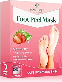 PLANTIFIQUE Foot Peeling Mask 2 Pack | Dermatologically Tested Repairs Heels & Removes Dry Dead Skin for Baby Soft Feet | Exfoliating Foot Peel Mask for Dry Cracked Feet | Strawberry