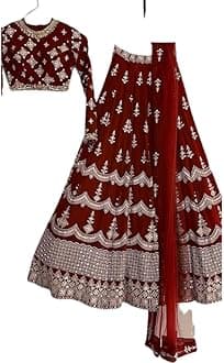 WeaRSquadWomen’s Art Silk Lehenga Choli with Sequins Embroidery Work & Unstitched Blouse - Parti Wear Georgette Dupatta for Weddings and Special Occasions