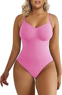 SHAPERX Bodysuit for Women Tummy Control Shapewear Seamless Sculpting Thong Body Shaper Tank Top,AE-SZ5215-Pink-XXS/XS