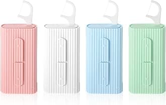 Dental Floss Portable Case Travel Floss Storage Case Toothpicks Dispenser Refillable Dental Floss Container with 10 Picks Automatic Floss Stick Organizer for Oral Care (White+Blue+Green+Pink)