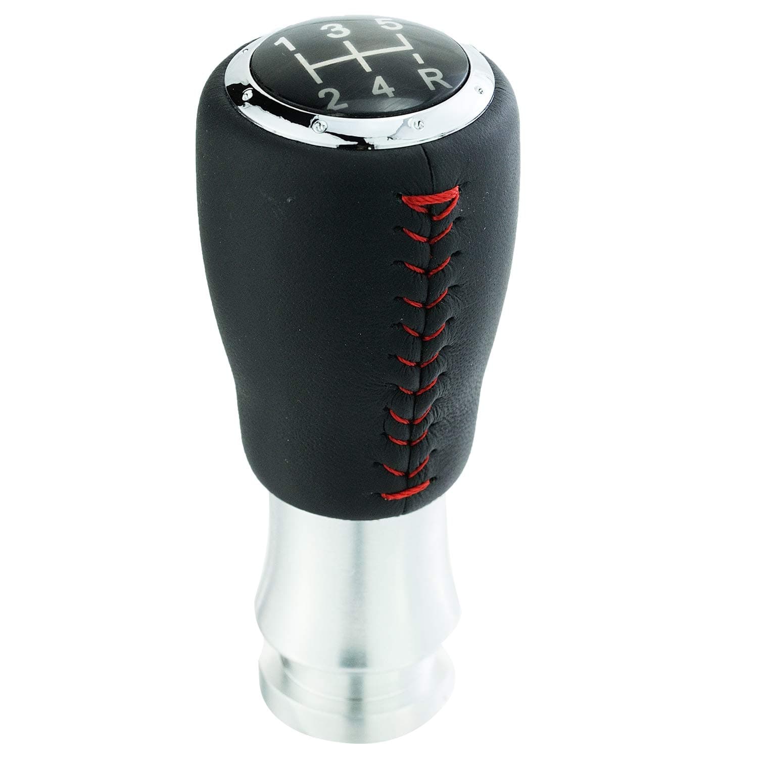 Bashineng 5 Speed Shift Knob Leather Shifter Lever Gear Stick Transmissions Fit Most Manual Cars Truck SUV Vehicles (Black+Red)