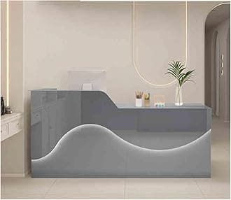 Modern Reception Desk for Front Office - Spacious Desktop, Large Storage, Stylish Atmosphere Lighting, Practical Design in Gray (120CM, Right Orientation)