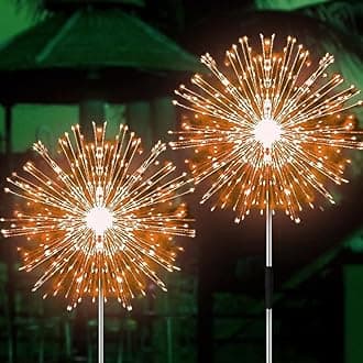 JJGoo Solar Firework Lights, 2 Pack 120 LEDs 2 Lighting Modes Solar Garden Lights Outdoor Waterproof for Yard Patio Walkway Pathway Party Wedding Christmas Decorative - Orange