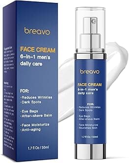 Breavo 6 in 1 Face Cream for Men: 6 in 1 Mens Face Moisturizer, Mens Face Cream Anti Aging - Eye Bags Treatment & Wrinkle Cream for Men 1.7 oz