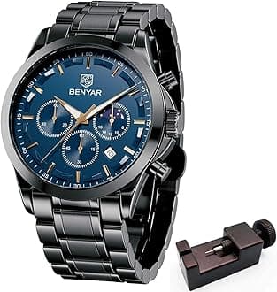 BY BENYARMens Watch Chronograph Analog Quartz 3ATM Waterproof Stainless Steel Watches for Men Casual Sport Design Business Watches, Best Mens Gift