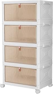 CTSNSLH 36Qt Plastic Storage Bins Organizer - 4 Tier Stackable Bins with Lids, Ideal for Bedroom, Living Room, Study, Office - Folding Storage Boxes, White