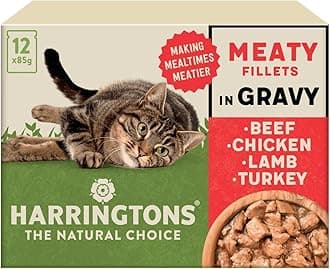 Harringtons Complete Wet Pouch Grain Free Hypoallergenic Adult Cat Food Meaty in Gravy Pack 72x85g - Beef, Chicken, Lamb & Turkey - Making Mealtimes Meatier