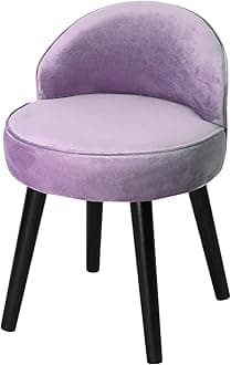 Velvet Vanity Dressing Table Stool with Low Back and Wood Legs, Makeup Vanity Stool Chair for Bedroom Dressing Table, Purple, 49CM x 49CM x 68CM
