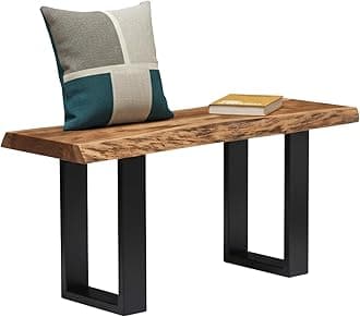 Alaterre Furniture Alpine Solid Wood Entryway Bench - 36 Inch Industrial Modern Bedroom Bench with Live Edge and Metal Legs - Furniture for Entryway, Dining Room, Kitchen, or Bedroom
