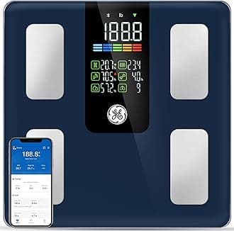 GE Smart Scale for Body Weight, BMI, Fat, Muscle Mass, Digital Bathroom Scales 500lbs Bluetooth 11.8" Large Platform Weighing Machine Health Monitor with App, Dark Blue